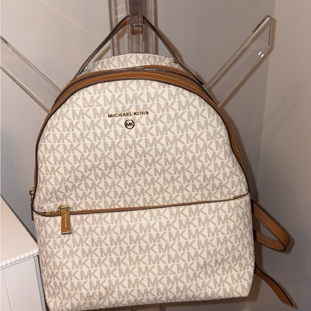 Michael Kors Cream and Brown Backpack